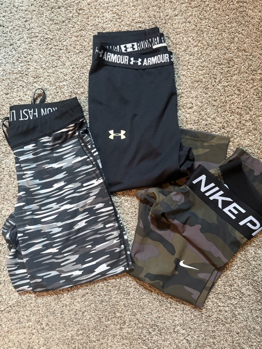 Under Armour Black Leggings, Nike camo leggings and Nike black camo leggings